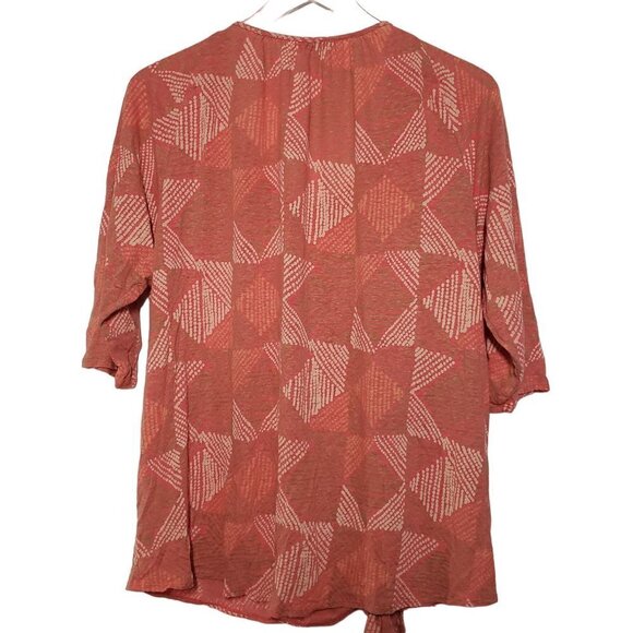 Lucky Brand Boho Printed Blouse Tie Front Peach Orange Womens 2X - Picture 9 of 12